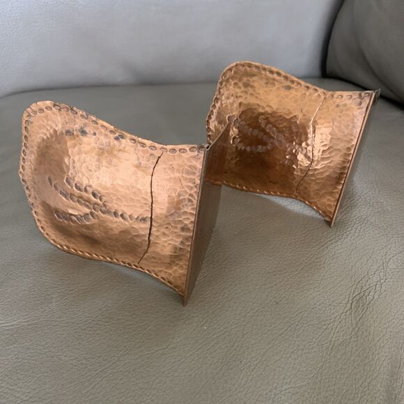 Vintage Hammered Copper Bookends Pair Rustic Tree Motif MCM Artsy Brutalist - Picture 10 of 16